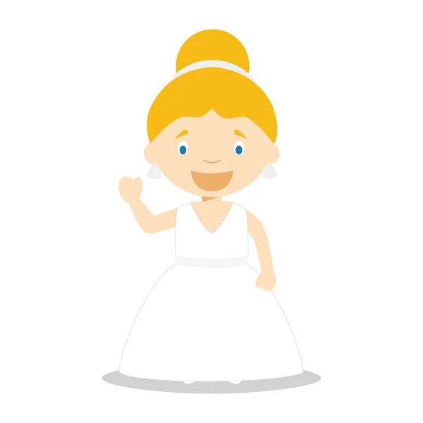 Mariée caucasienne portant une robe de mariée en style dessin animé Illustration vectorielle — Image vectorielle