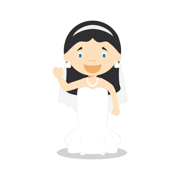 Mariée caucasienne portant une robe de mariée en style dessin animé Illustration vectorielle — Image vectorielle