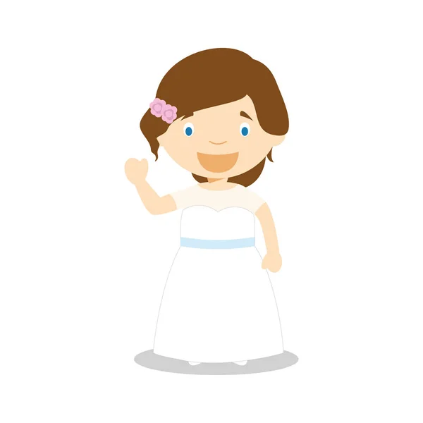 Καυκάσιος νύφη φορώντας ένα νυφικό σε στυλ κινουμένων σχεδίων διάνυσμα εικόνα — Διανυσματικό Αρχείο