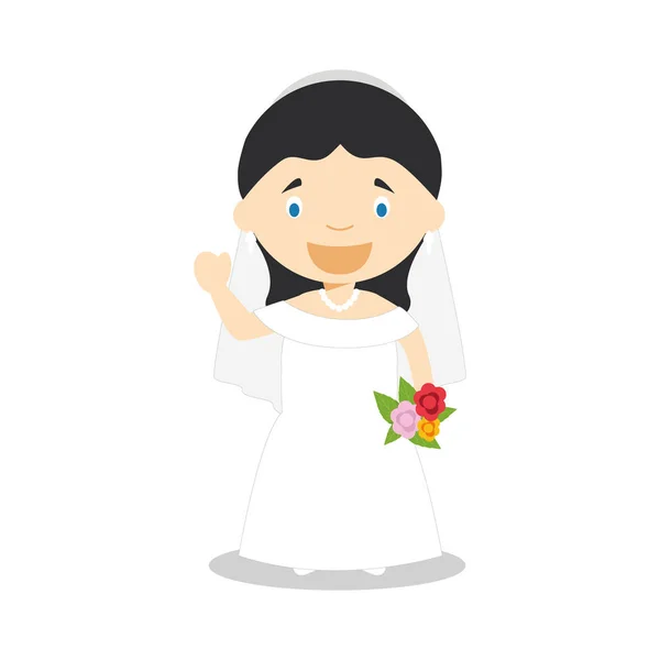 Noiva caucasiana vestindo um vestido de noiva em estilo cartoon Vector Ilustração — Vetor de Stock