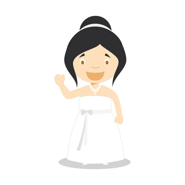 Kaukasische Braut in einem Brautkleid im Cartoon-Stil Vektor-Illustration — Stockvektor