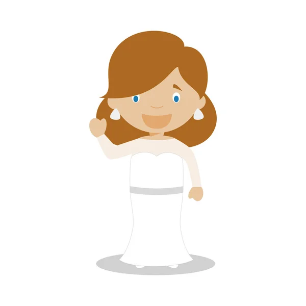 Novia mestiza vistiendo un vestido de novia en estilo de dibujos animados Vector Illustration — Vector de stock