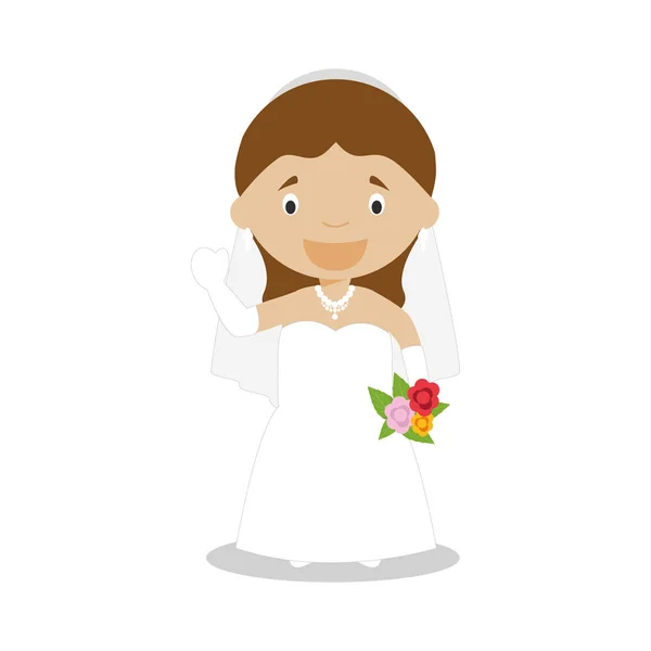 Mestizo νύφη φορώντας ένα νυφικό σε στυλ κινουμένων σχεδίων διάνυσμα εικόνα — Διανυσματικό Αρχείο