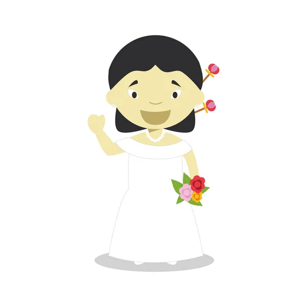 Pengantin Oriental mengenakan gaun pengantin dalam gaya kartun Vector Illustration - Stok Vektor