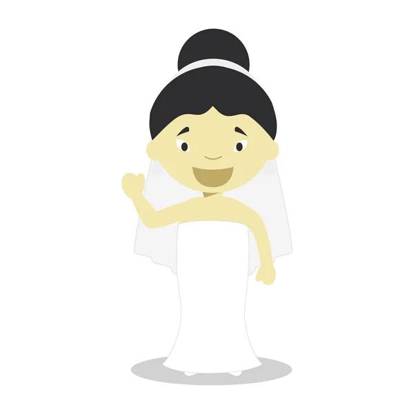 Novia oriental con un vestido de novia en estilo de dibujos animados Vector Illustration — Vector de stock