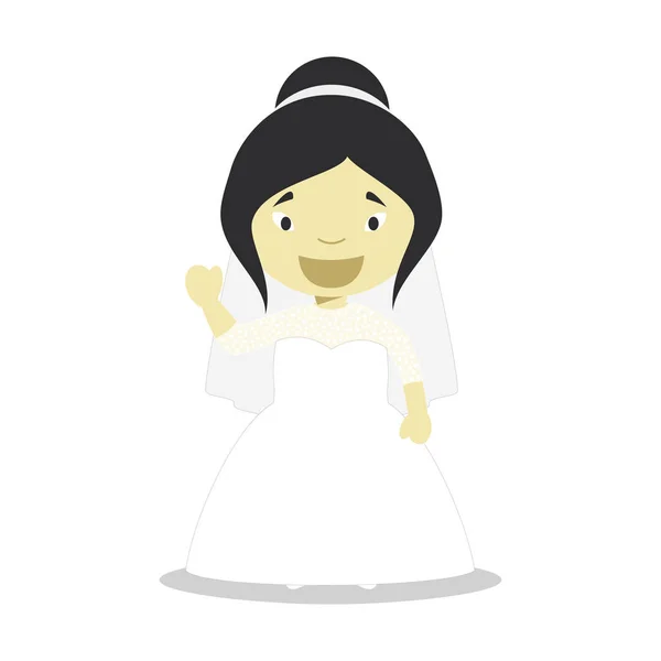 Pengantin Oriental mengenakan gaun pengantin dalam gaya kartun Vector Illustration - Stok Vektor