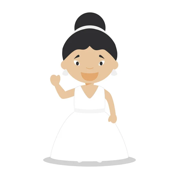 Oriental noiva vestindo um vestido de noiva em estilo cartoon Vector Ilustração — Vetor de Stock