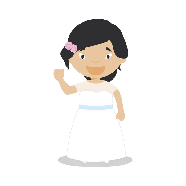 Novia oriental con un vestido de novia en estilo de dibujos animados Vector Illustration — Vector de stock