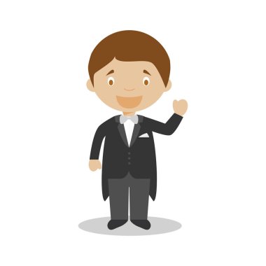 Karikatür tarzı Vektör İllüstrasyon siyah bir smokin giyen Mestizo damat