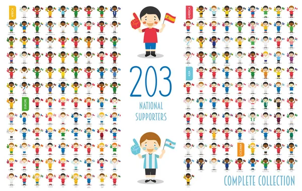 Ensemble de 203 supporters de l "équipe nationale de sport du monde entier Illustration vectorielle — Image vectorielle