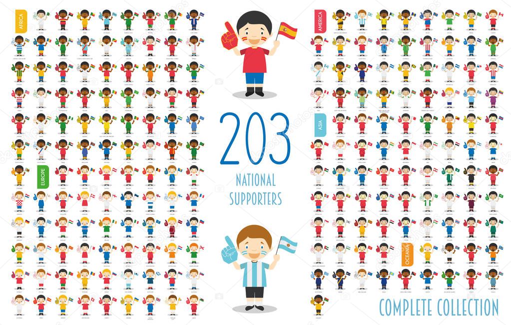 Set of 203 national sport team supporters from all over the world Vector Illustration