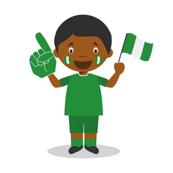 来自尼日利亚的国家运动队球迷与国旗和手套矢量插图 — 图库矢量图片
