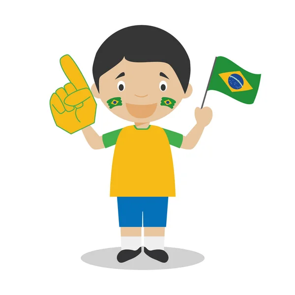 Abanico Del Equipo Deportivo Nacional Brasil Con Bandera Guante Vector — Vector de stock