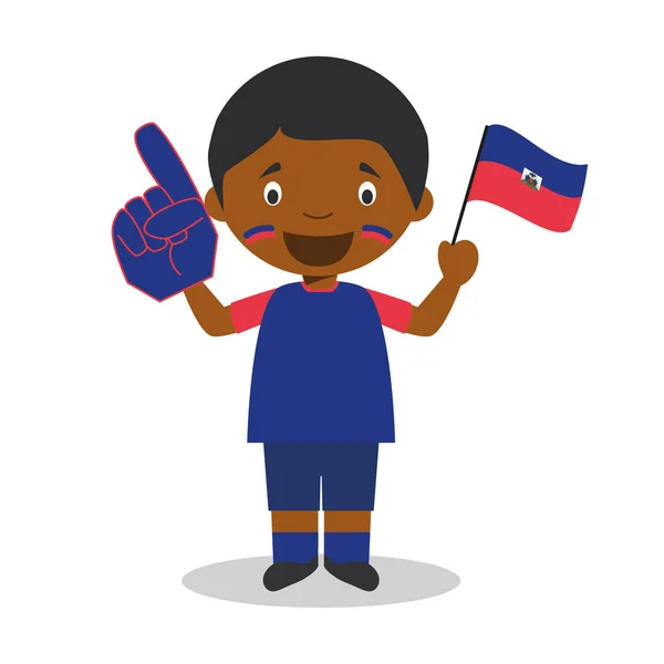 Nationalmannschaftsfan Aus Haiti Mit Fahne Und Handschuh Vektor Illustration — Stockvektor
