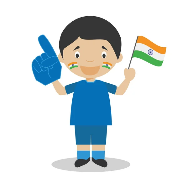 Nationale Sport Team Fan Uit India Met Vlag Handschoen Vector — Stockvector