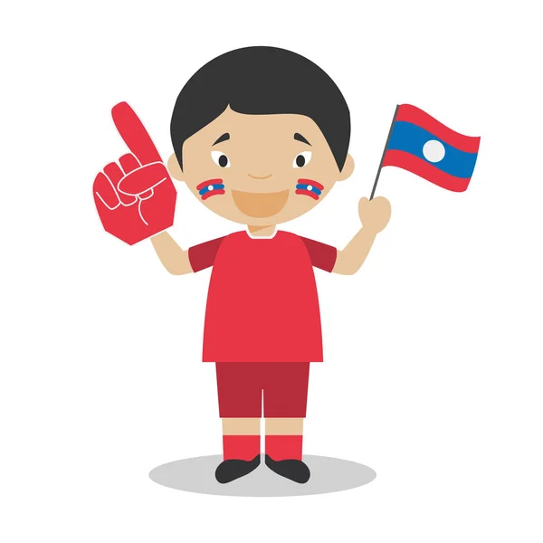 Nationalmannschaftsfan Aus Laos Mit Fahne Und Handschuh Vektor Illustration — Stockvektor