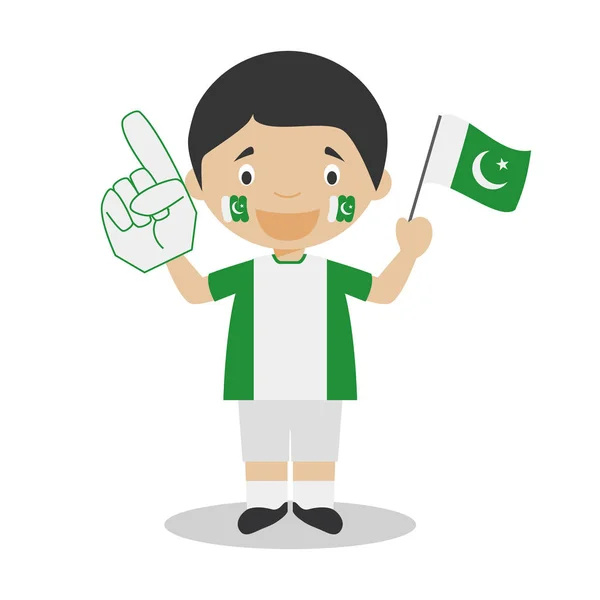 来自巴基斯坦的国家运动队球迷与国旗和手套矢量插图 — 图库矢量图片