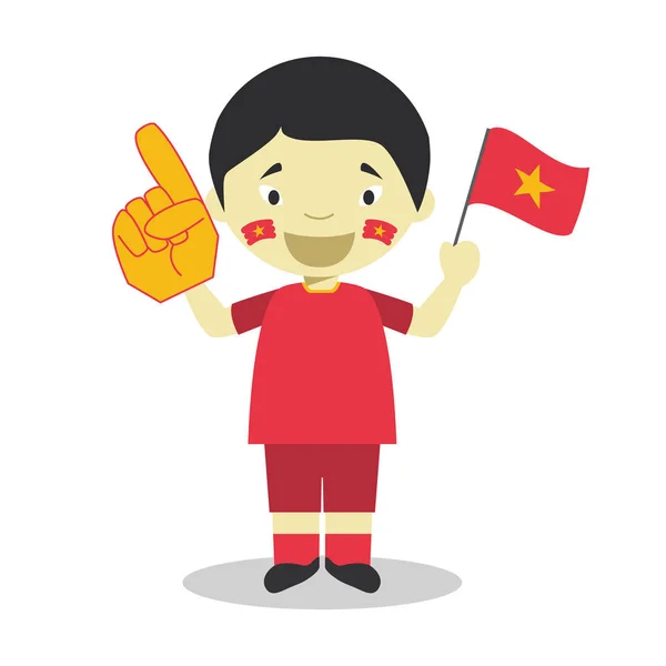Nationalmannschaftsfan Aus Vietnam Mit Fahne Und Handschuh Vektor Illustration — Stockvektor