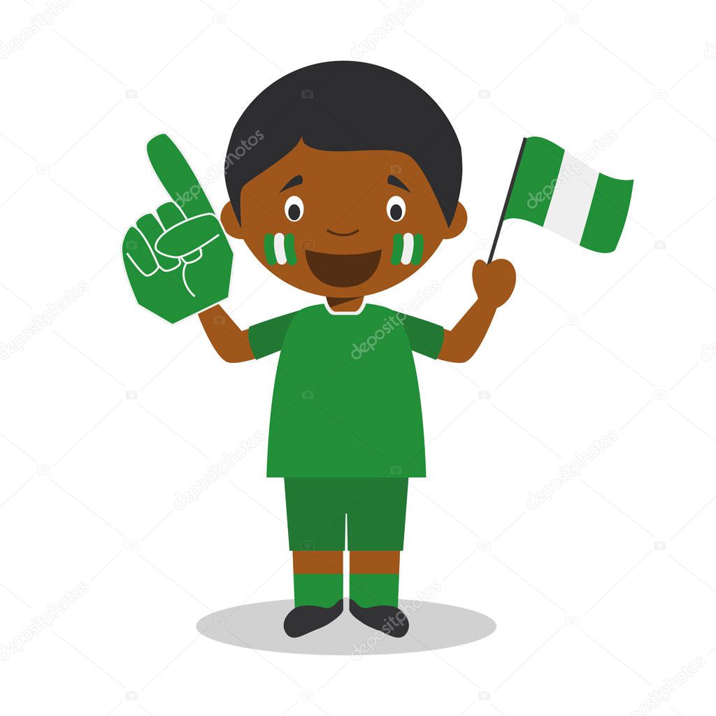 National sport team fan from Nigeria with flag and glove Vector Illustration