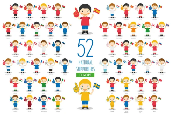 Ensemble de 52 fans de l'équipe nationale de sport des pays européens Illustration vectorielle — Image vectorielle