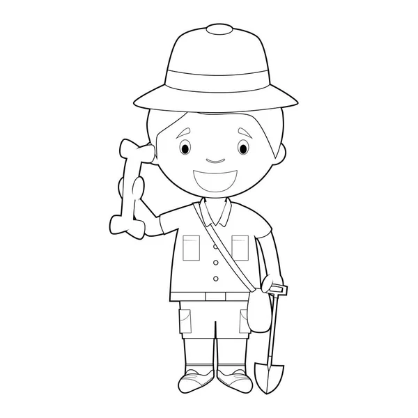 Easy coloring cartoon vector illustration of an archaeologist. — Stock Vector