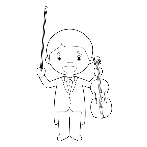 Fácil para colorear ilustración vectorial de dibujos animados de un músico clásico . — Vector de stock