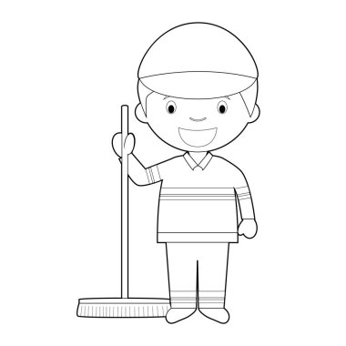 Bir süpürücü kolay boyama karikatür vektör illüstrasyon.