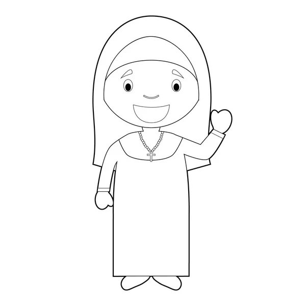 Mudah mewarnai gambar vektor kartun seorang biarawati . - Stok Vektor