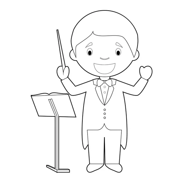 Fácil para colorear ilustración vectorial de dibujos animados de un director de orquesta . — Archivo Imágenes Vectoriales