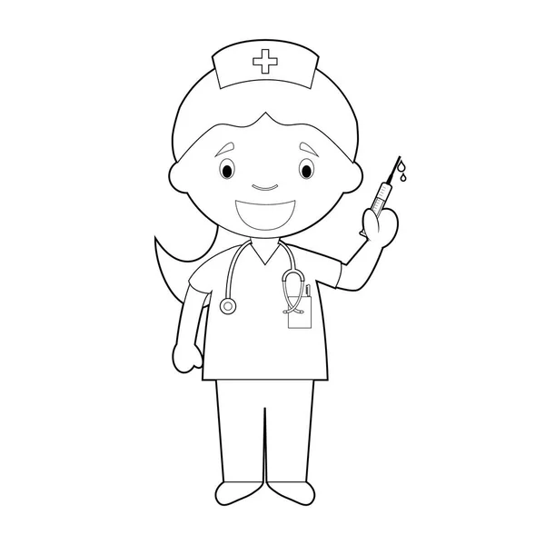 Εύκολο χρωματισμό καρτούν διάνυσμα απεικόνιση μιας νοσοκόμας. — Διανυσματικό Αρχείο