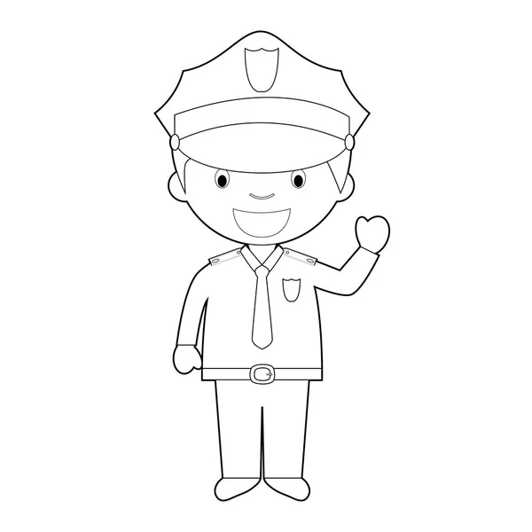 Fácil para colorear ilustración vectorial de dibujos animados de un policía . — Vector de stock
