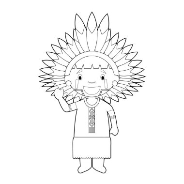 Brezilya ve Venezuela Amazon Bölgesi kolay boyama çizgi film karakteri geleneksel şekilde Vektör İllüstrasyon giymiş.