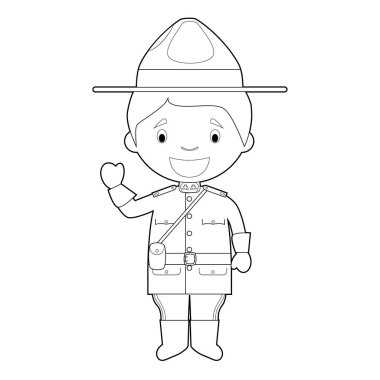 Easy coloring cartoon character from Canada dressed in the traditional way as a Mounted Policeman. Vector Illustration. clipart