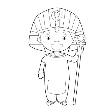 Mısır'dan kolay boyama çizgi film karakteri Antik Mısır'ın bir firavun olarak geleneksel şekilde giyinmiş. Vektör İllüstrasyonu.