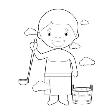 Geleneksel bir sauna Finlandiya kolay boyama çizgi film karakteri. Vektör İllüstrasyonu.