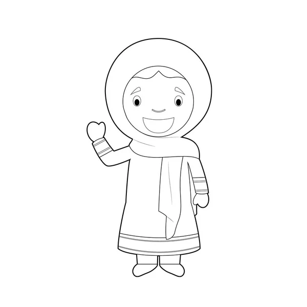 Personaje Dibujos Animados Para Colorear Fácil Afganistán Vestido Manera Tradicional — Vector de stock