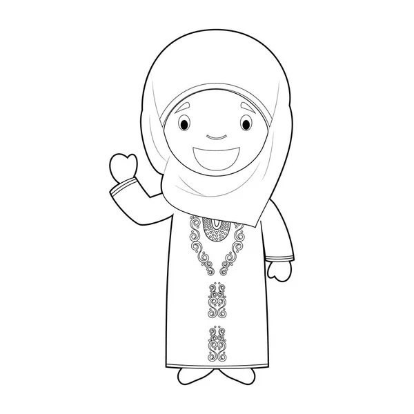 Mudah Mewarnai Karakter Kartun Dari Bahrain Berpakaian Dengan Cara Tradisional - Stok Vektor