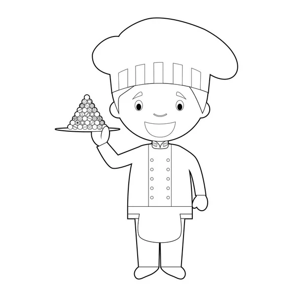 Fácil Colorante Pastelería Chef Personaje Dibujos Animados Con Chocolates Típicos — Archivo Imágenes Vectoriales