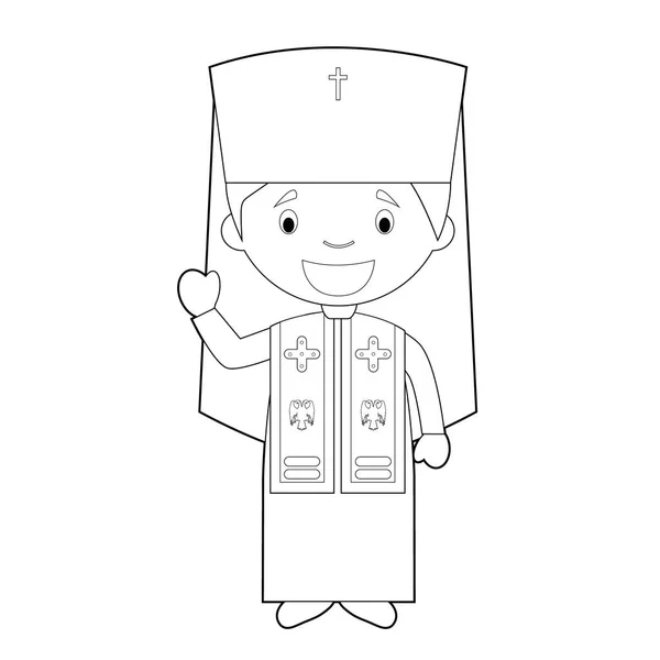 Gemakkelijk Kleurplaten Orthodoxe Patriarch Cartoon Karakter Gekleed Traditionele Manier Vector — Stockvector