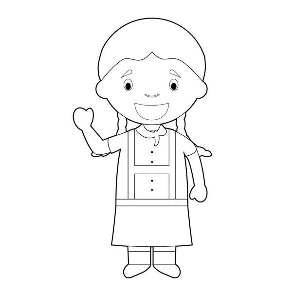 Personaje Dibujos Animados Para Colorear Fácil Cuba Vestido Manera Tradicional — Vector de stock