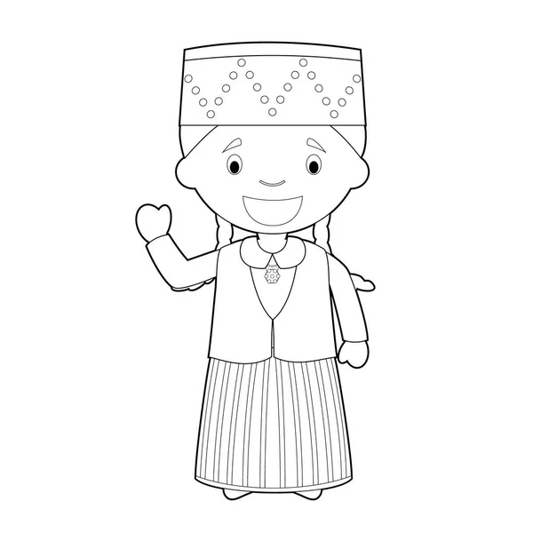 Łatwe Kolorowanie Postaci Kreskówki Estonii Ubrany Tradycyjny Sposób Wektor Ilustracji — Wektor stockowy