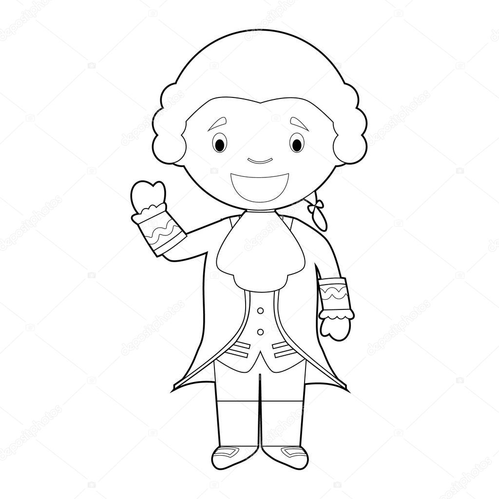 Easy coloring Wolfgang Amadeus Mozart cartoon character. Vector Illustration.