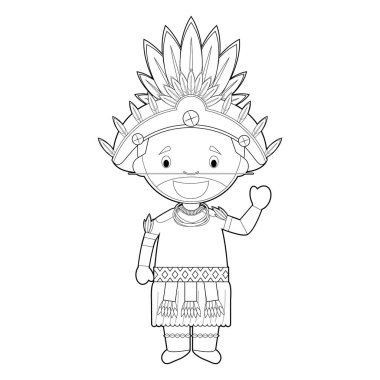 Papua Yeni Gine kolay boyama çizgi film karakteri (Dani Tribe) geleneksel şekilde Vektör İllüstrasyon giymiş.