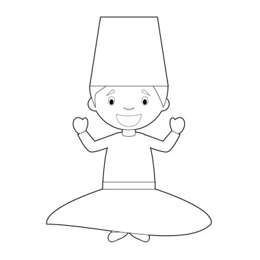Easy coloring cartoon character from Turkey dressed in the traditional way as a Whirling Dervishes dancer. Vector Illustration. clipart