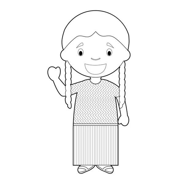 Personaje Dibujos Animados Para Colorear Fácil Guatemala Vestido Manera Tradicional — Vector de stock