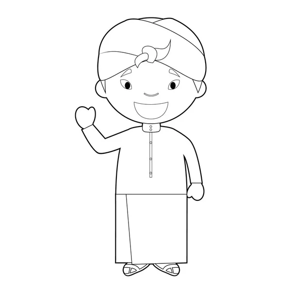 Personaje Dibujos Animados Para Colorear Fácil Indonesia Vestido Manera Tradicional — Vector de stock