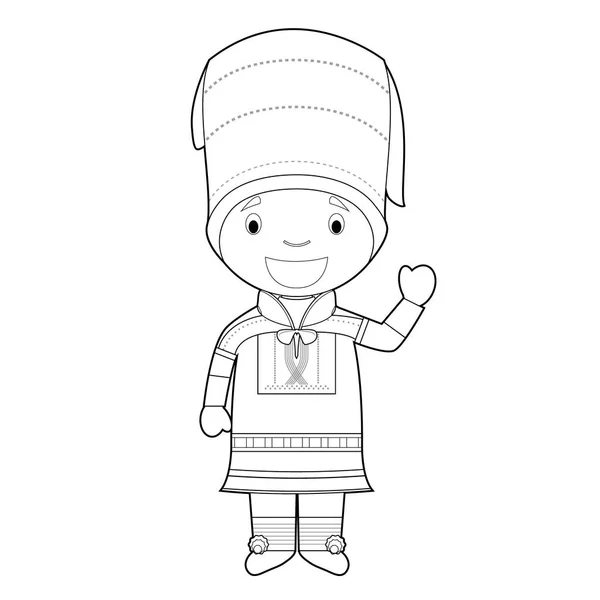 Personaje Dibujos Animados Para Colorear Fácil Laponia Vestido Manera Tradicional — Archivo Imágenes Vectoriales