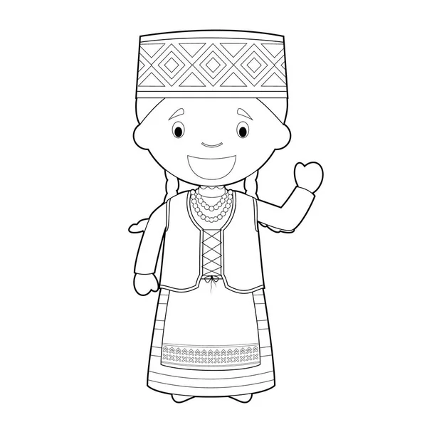 Personaje Dibujos Animados Para Colorear Fácil Lituania Vestido Manera Tradicional — Vector de stock