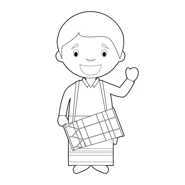 Personaje Dibujos Animados Para Colorear Fácil Maldivas Vestido Manera Tradicional — Vector de stock