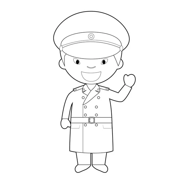 Easy Coloring Cartoon Character North Korea Dressed Traditional Way Military — Stock Vector